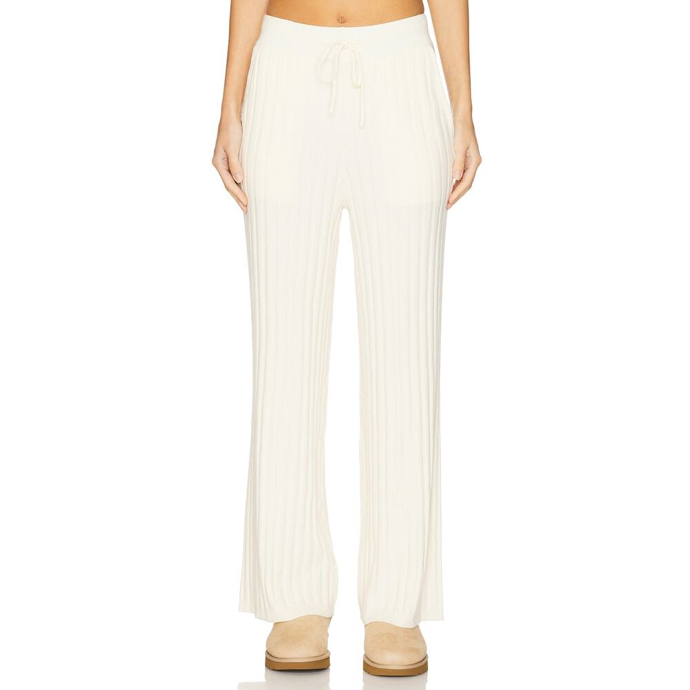 Varley 'Simeon' White Viscose Wide Rib Knit Trouser Size M